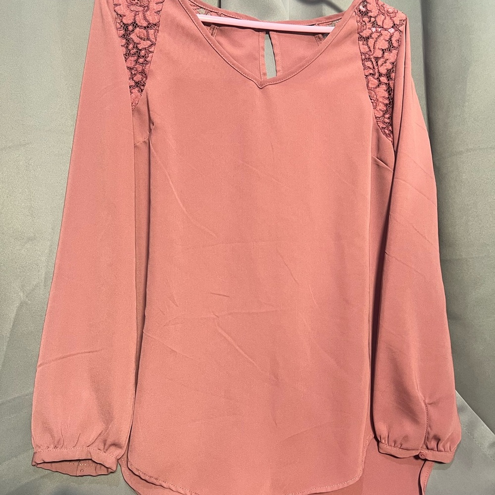 Elegant Pink Lace Accent Women's Top